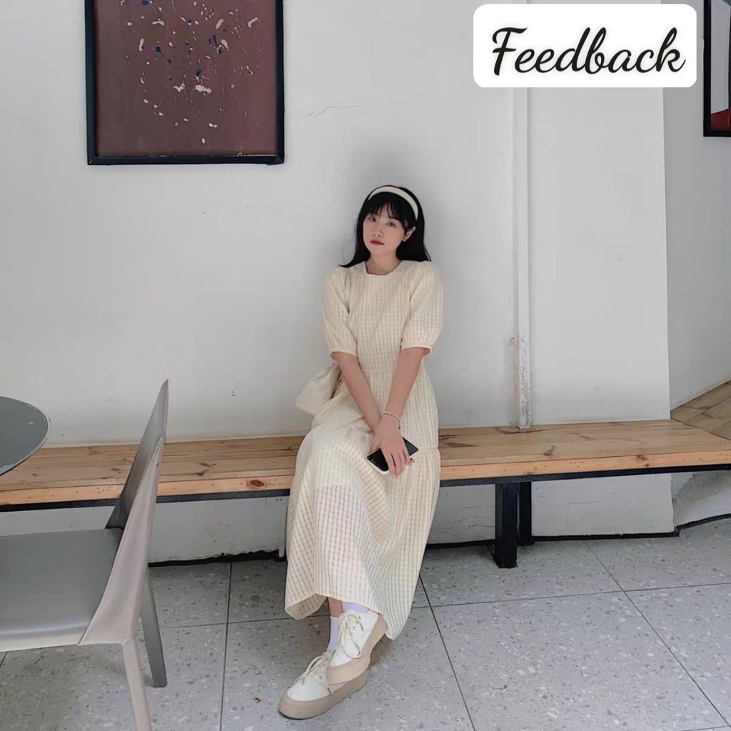 Váy đầm babydoll dáng dài đi biển tay phồng tiểu thư nữ phong cách Hàn quốc sang chảnh  - First love