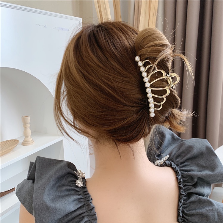 Kẹp Tóc Hình Vương Miện Đính Ngọc Trai Giả Thời Trang Hàn Quốc Cho Nữ