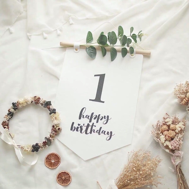 [Tặng Bóng] Banner  Cờ Số  Tuổi Phong Cách Hàn Quốc Trang Trí Sinh Nhật
