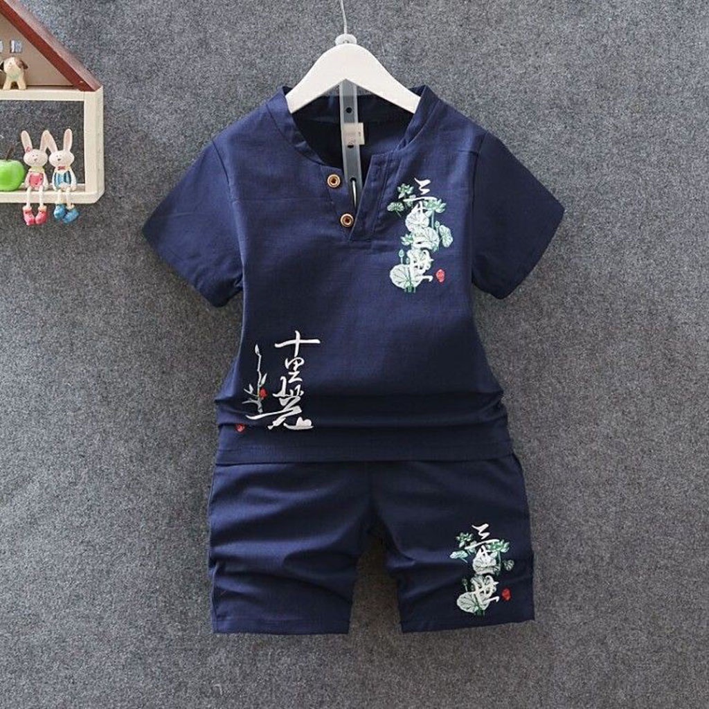 Bộ Cộc Tay Bé Trai LILA KIDS , Đồ Bộ Cho Bé Chất Đũi In Hình Lá Sen Cực Đẹp Cho Bé Từ 6-28kg