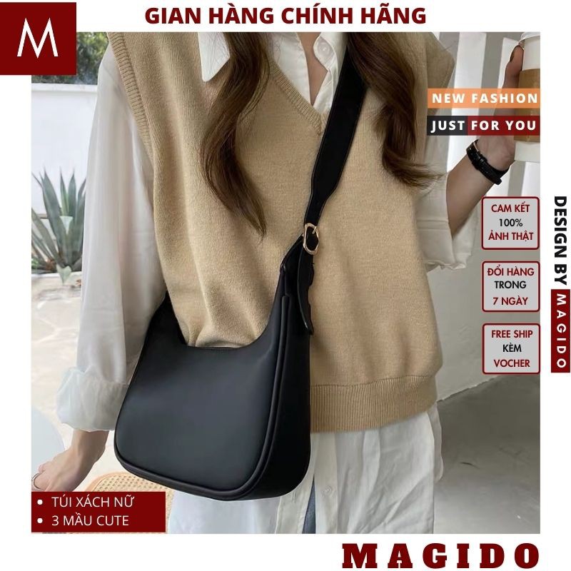 TÚI XÁCH NỮ💚 TÚI ĐEO CHÉO DA TRƠN MỀM DÁNG THUYỀN 2 MẦU ĐEN TRắng cực xinh LOẠI MAGIDO