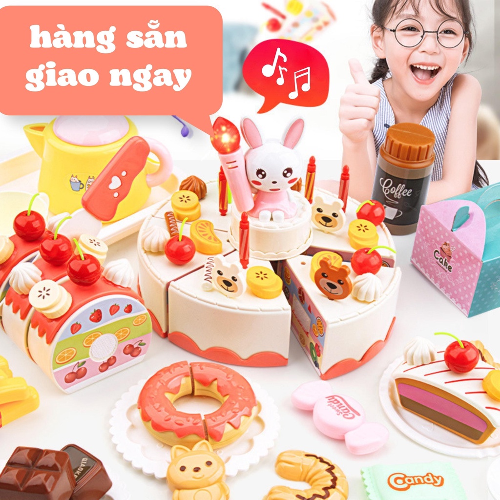 Đồ chơi bánh sinh nhật cao cấp 85 chi tiết có nến và nhạc cho bé, đồ chơi nhập vai cho trẻ em BOBIKIDS SN01