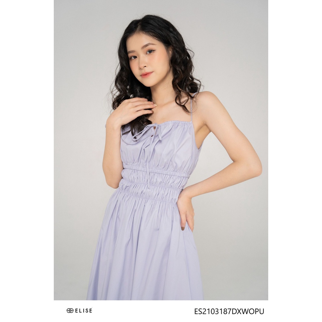 Đầm maxi thô tím 2 dây chun eo thiết kế Elise ES2103187DXWOPU