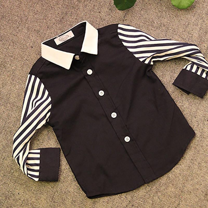 Áo sơ mi tay dài kẻ sọc phong cách thời trang cho bé trai