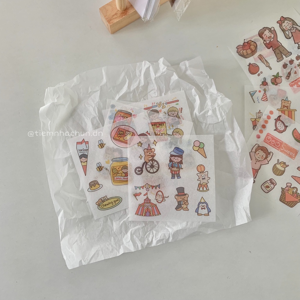 SET 10 TẤM STICKER WASHI &amp; PVC DỄ THƯƠNG GIRL CUTE (ảnh thật) - Tiệm nhà Chun