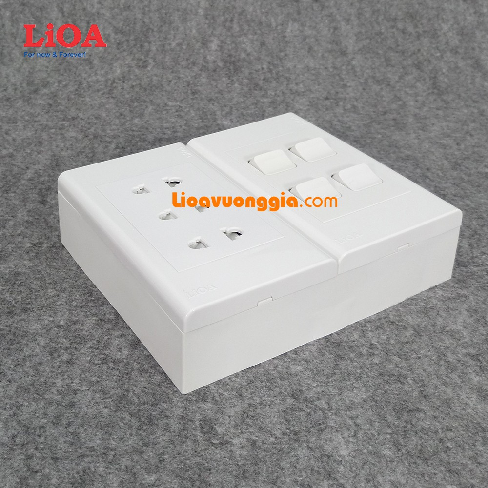 Combo ổ cắm điện ba 2 chấu LiOA 16A 3520W + 4 công tắc điện - Lắp nổi