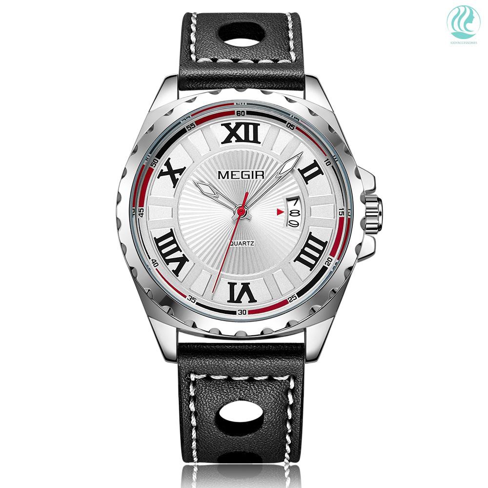 🌱MEGIR 1019G Men Watch Quartz Sport Watch Waterproof Roman Numeral Dial Classic PU Strap Calendar Wrist watch wit