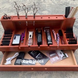 Khay gỗ đựng tông đơ và dụng cụ làm tóc