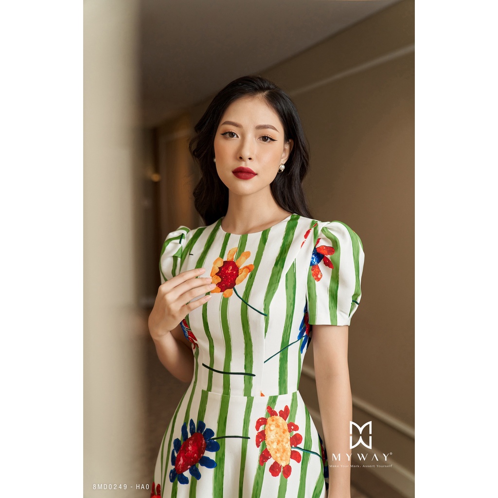 Đầm Nữ Công Sở Tay Bồng In Họa Tiết Hoa Cao Cấp 8MD0249