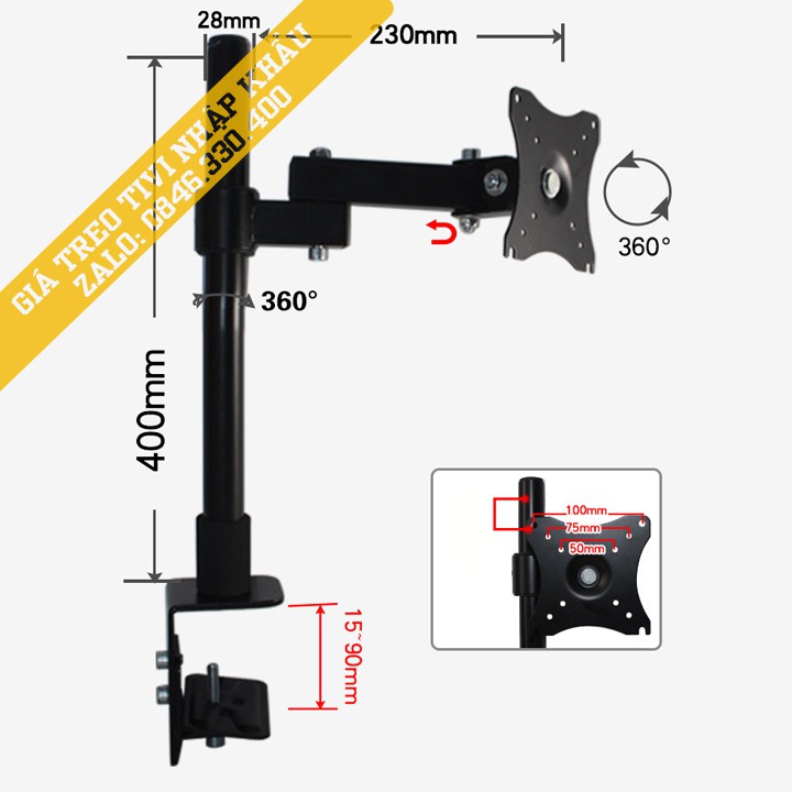 Giá treo màn hình máy tính XL03 / HW701 17 - 32 inch - Tay Đỡ Màn Hình Kẹp thành bàn - Arm Monitor [ Rẻ Hơn NB F80 H80 ]