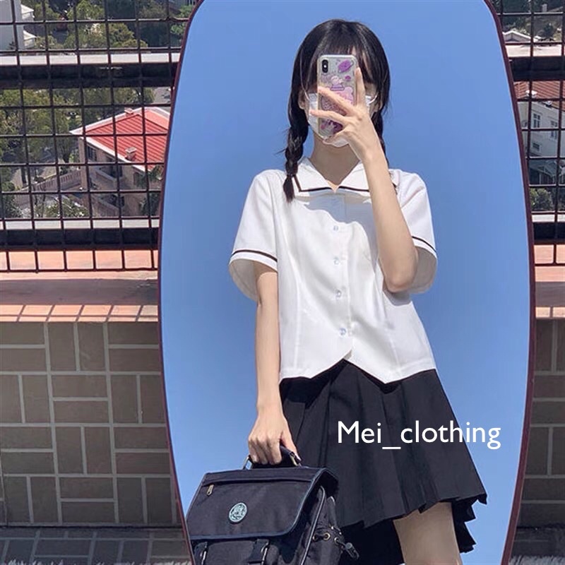 [Ảnh thật/video] Áo sơmi dáng ngắn cộc tay chất đũi mặc ĐI HỌC