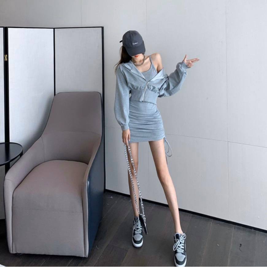 SET ĐẦM BODY XÁM KÈM KHOÁC