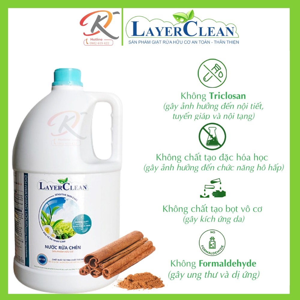 Nước rửa chén bát hữu cơ LayerClean 5 lít - Hương Quế, Hương quýt, Hương quả hồng