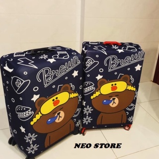 Áo Bọc Vali Du Lịch bảo vệ chống trầy xước MẪU GẤU Line Brown Ngủ