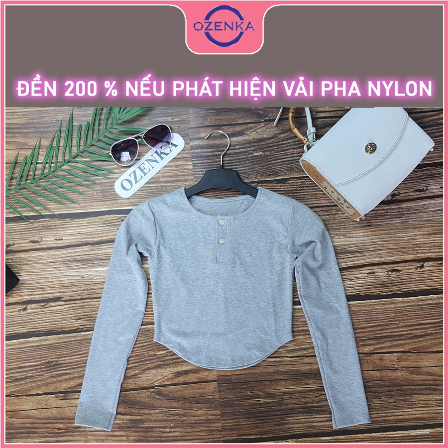 Áo croptop tay dài khoét eo nữ đẹp OZENKA ,  áo crt ôm body vạt bầu thun gân 100% cotton size dưới 52 cân nhiều màu