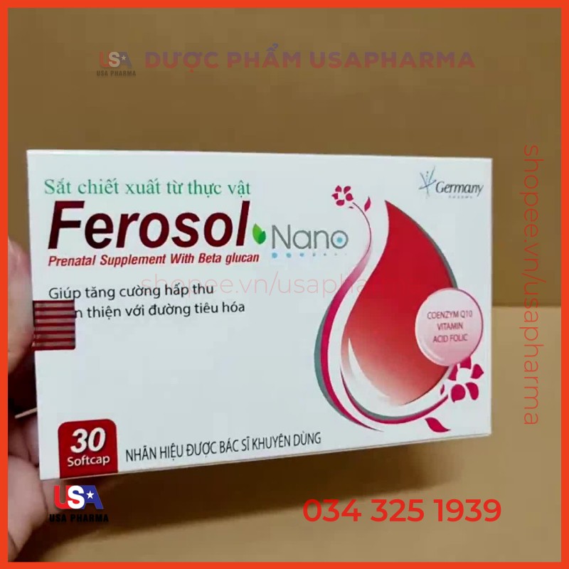 Viên bổ sung sắt FEROSOL NANO giúp tăng cường hấp thụ, thân thiện với đường tiêu hóa - Hộp 30 viên
