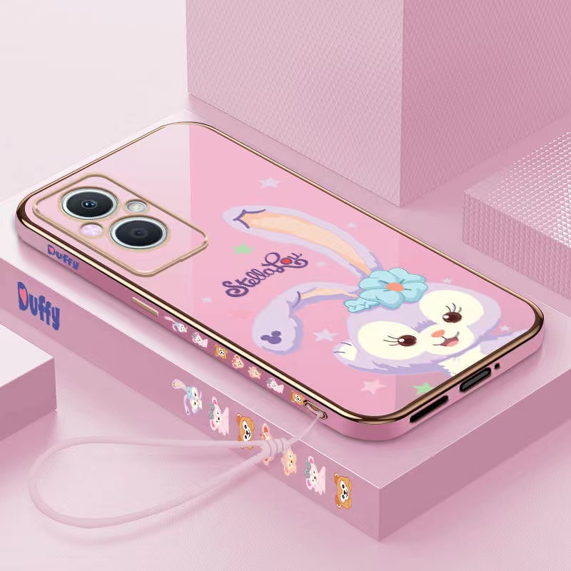 Vỏ OPPO Reno 8 4G Reno 8 Z 5G Reno 8 5G Reno 8 Pro 5G A57 4G 2022 A76 A96 A16K A16e Cạnh thẳng mạ điện 90 ° Phim hoạt hình thỏ Bảo vệ máy ảnh Vỏ điện thoại