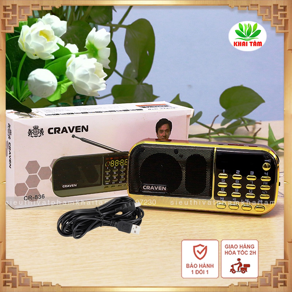 Máy Nghe Nhạc Mp3, FM, Nghe Phật Pháp Có thẻ nhớ Craven CR 836/836S Có Đèn Pin