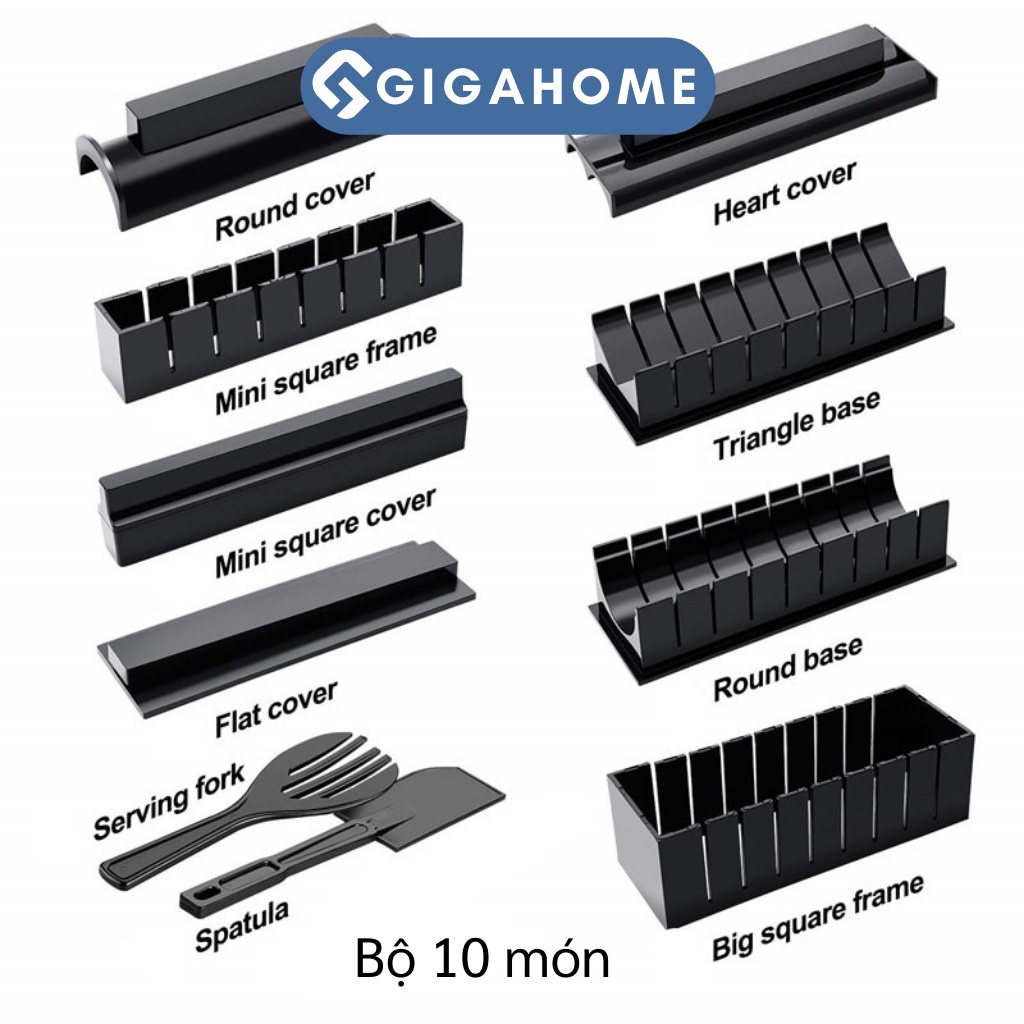 Bộ Khuôn Dụng Cụ Làm Sushi, Cơm Cuộn GIGAHOME 10 Món Tiện Lợi, Nhanh Chóng 3778