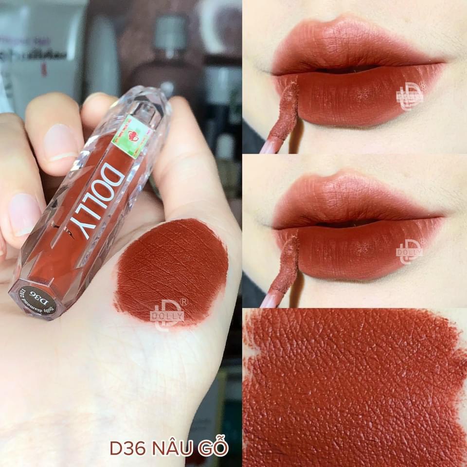 New New! [D36 Nâu Gỗ] Son Kem Siêu Lì Không Chì Mềm Môi - Son Dolly Diamond Velvet Cao Cấp 2021