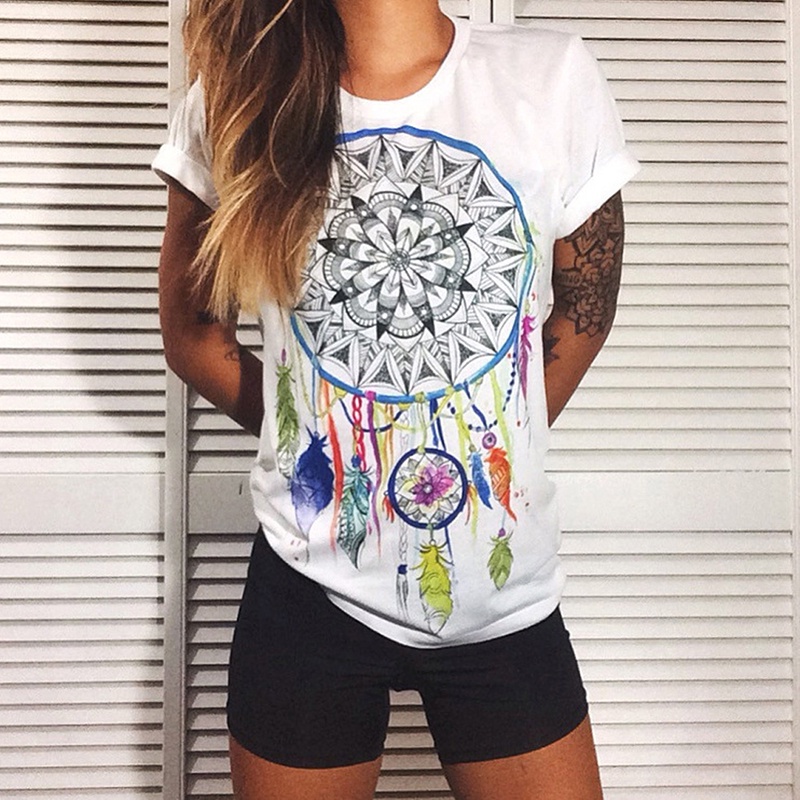 Áo Thun Ngắn Tay In Hình Dreamcatcher Thời Trang Mùa Hè Cho Nữ