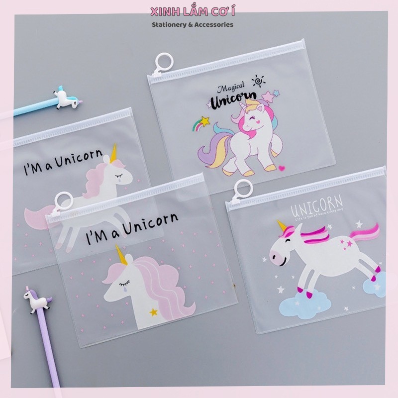 Túi Đựng Bút Zipper Unicorn, Sương Rồng Trong Suốt Có Khóa Kéo Siêu Xinh [Xinh Lắm Cơ Í]