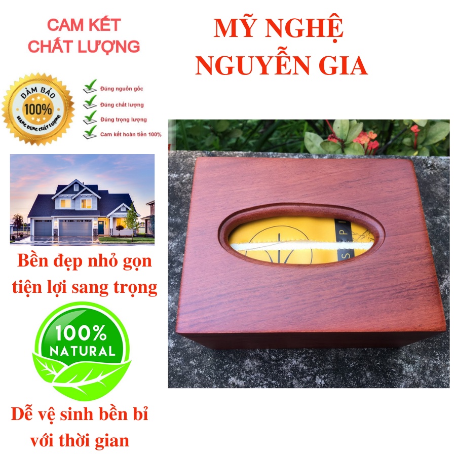 Hộp đựng giấy ăn cao cấp bằng gỗ Hương (vừa gói giấy ăn gấu trúc SIPIAO)