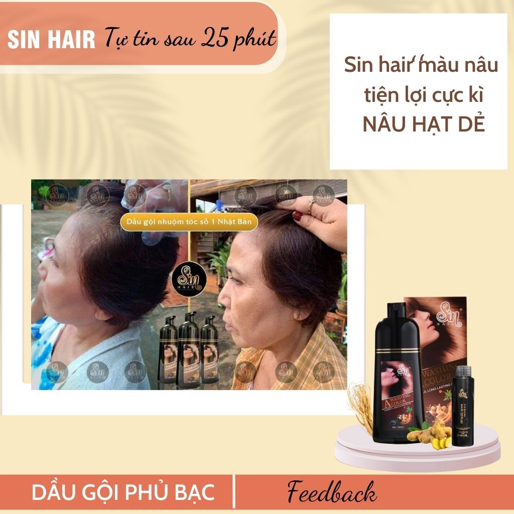 Dầu Gội Nhuộm Tóc Sin Hair Màu Nâu, Dầu Gội Phủ Bạc Số 1 Nhật Bản