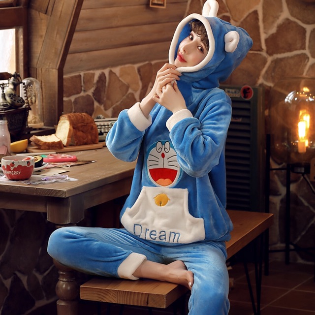 Bộ Đồ Ngủ Bông Pyjamas Tai Thỏ Doremon Doraemon
