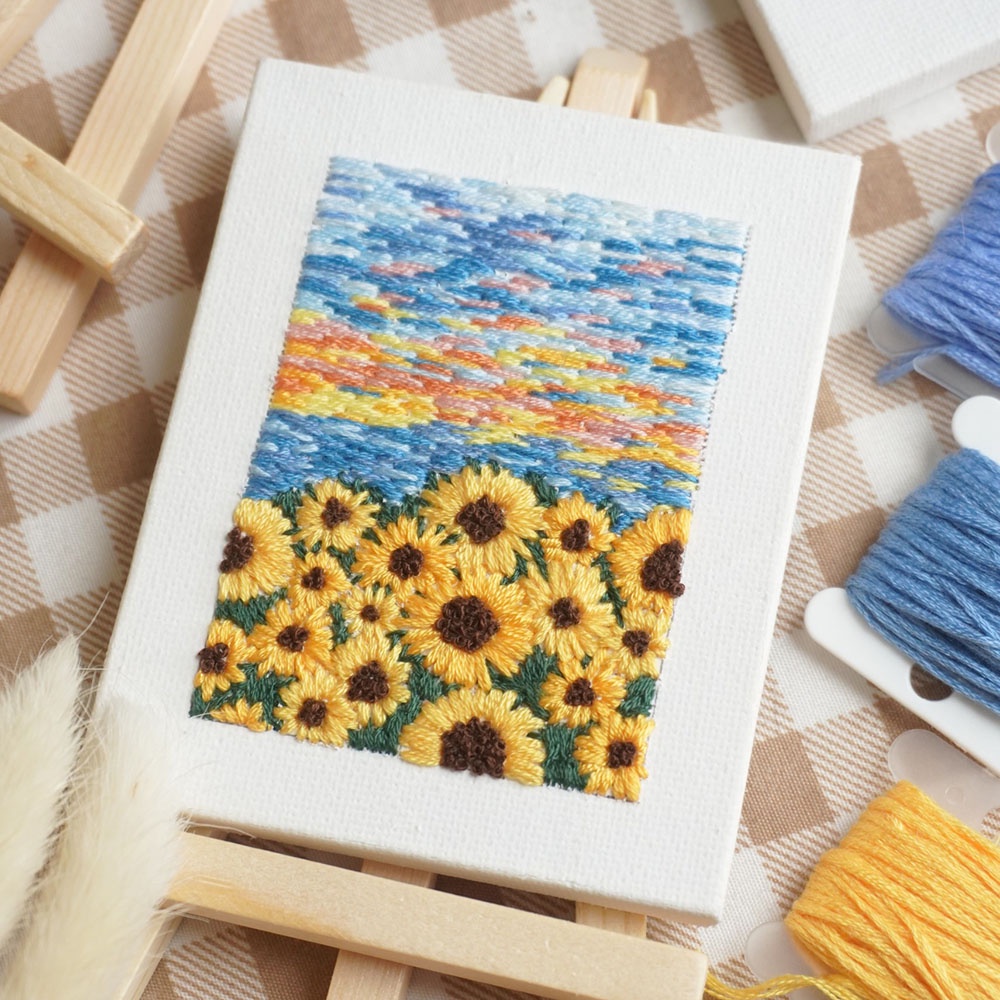 DIY Bộ kit nguyên liệu thêu tranh mini 8x10cm đầy đủ dụng cụ trang trí phòng, làm quà tặng