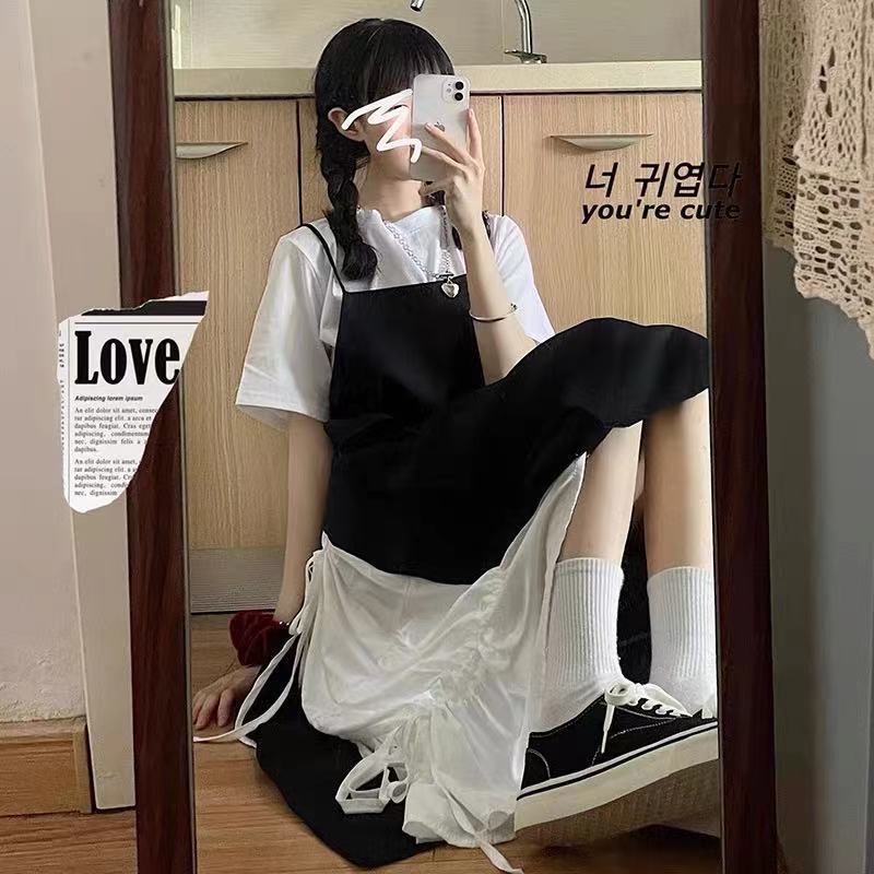 Đầm hai dây họa tiết chú gấu phong cách Hàn Quốc cho nữ