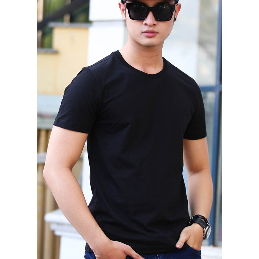 Áo Phông Nam Đen Dáng Vừa Chất Cotton Mát Thông Hơi Thoáng Khí Áo Thun Nam Áo Cộc Tay Nam