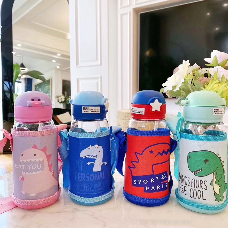Bình Uống nước Kèm Ống hút hình Khủng Long Ngộ Nghĩnh 700ML