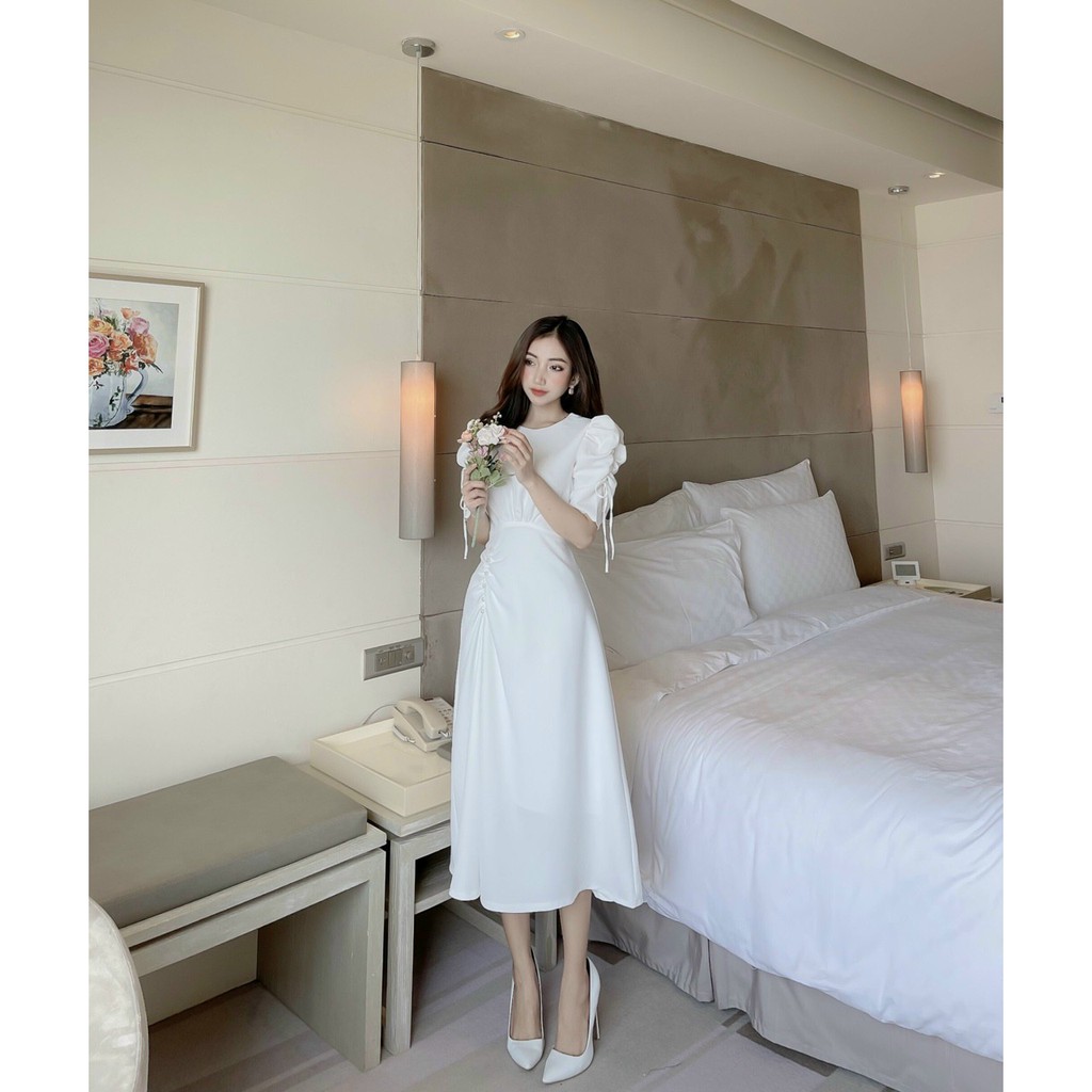Đầm Dự Tiệc Nhún Eo Tay Nơ