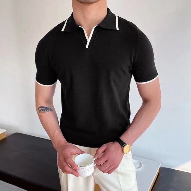 Áo Thun Polo Cổ Bẻ Họa Tiết Sọc Màu Trơn Đơn Giản Chất Lượng Cao Thời Trang Công Sở Cho Nam fashion áo thun nam có cổ Hàn Quốc áo thun tay lỡ simple áo phông rộng from rộng