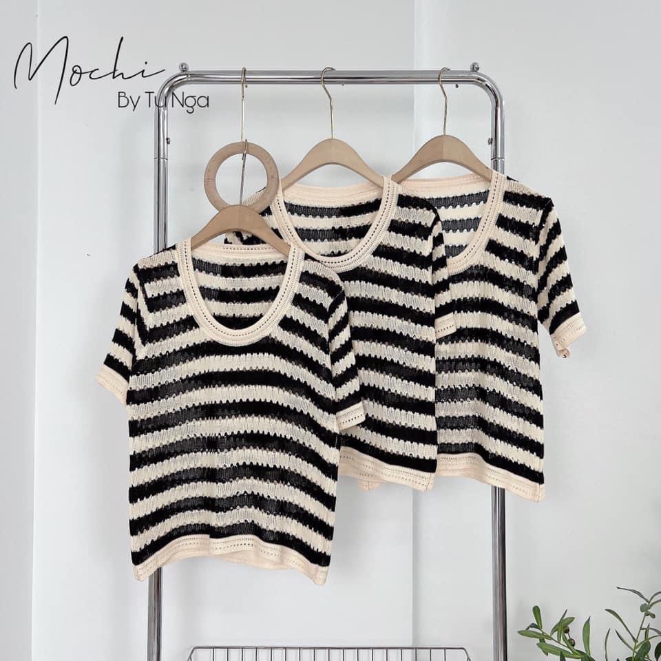 Váy Đi Biển Len Lưới, Đầm Suông Kẻ Ngang Hàng Quảng Châu Loại 1