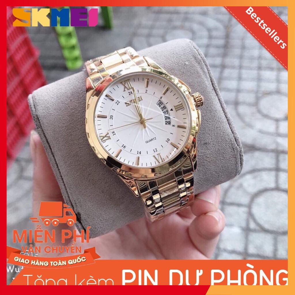 Đồng hồ đeo tay nam ♥️FREESHIP♥️ Model Skmei 9069 dây thép không gỉ lịch ngày tự động - màu mới vàng kim