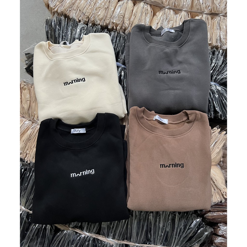 [Ảnh thật/Video] Áo sweater nỉ bông oversize thêu Morning tag 3158, mặc đôi nam nữ - 29feb.closet