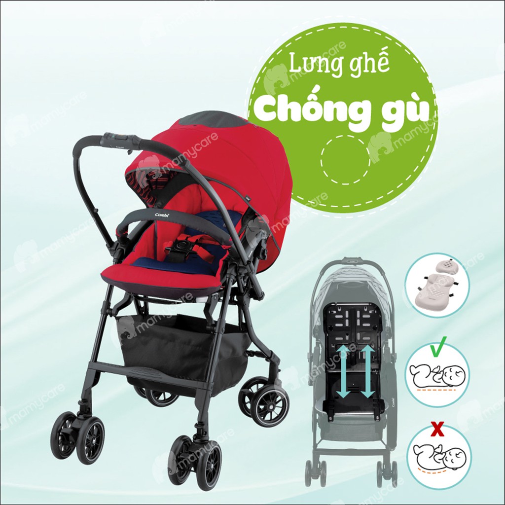 Xe đẩy Combi Umbretta 2 chiều, 3 tư thế, 4 bánh quay tự động cho bé - MAMYCARE