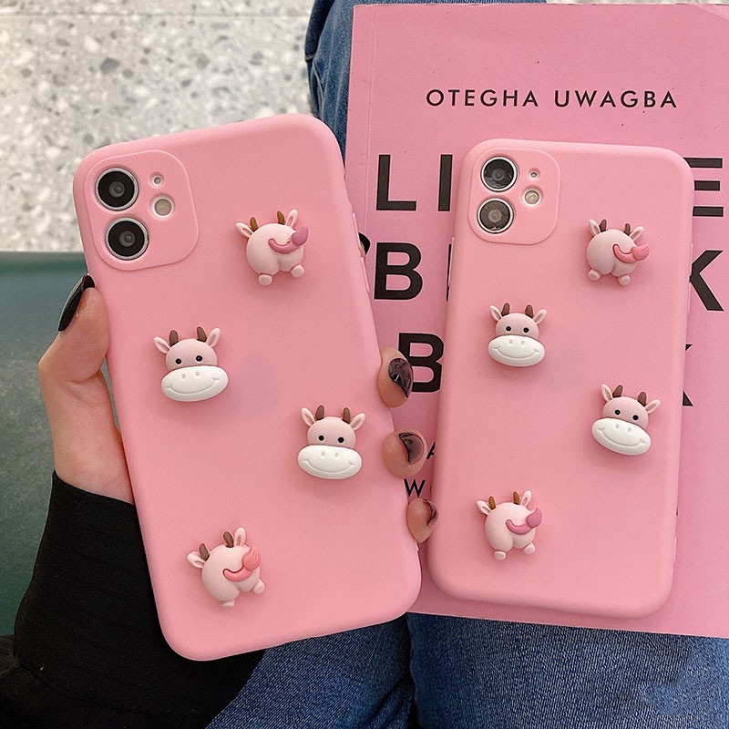 Ốp điện thoại 3D Cartoon cute cow head pink phone case cho SAMSUNG S6 S7 edge S8 S9 PLUS S10 S20 S21 ultra S10E soft shell