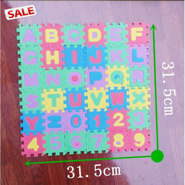 Bộ 36 miếng thảm mút xếp hình in hình chữ và số hoạt hình cho trẻ em