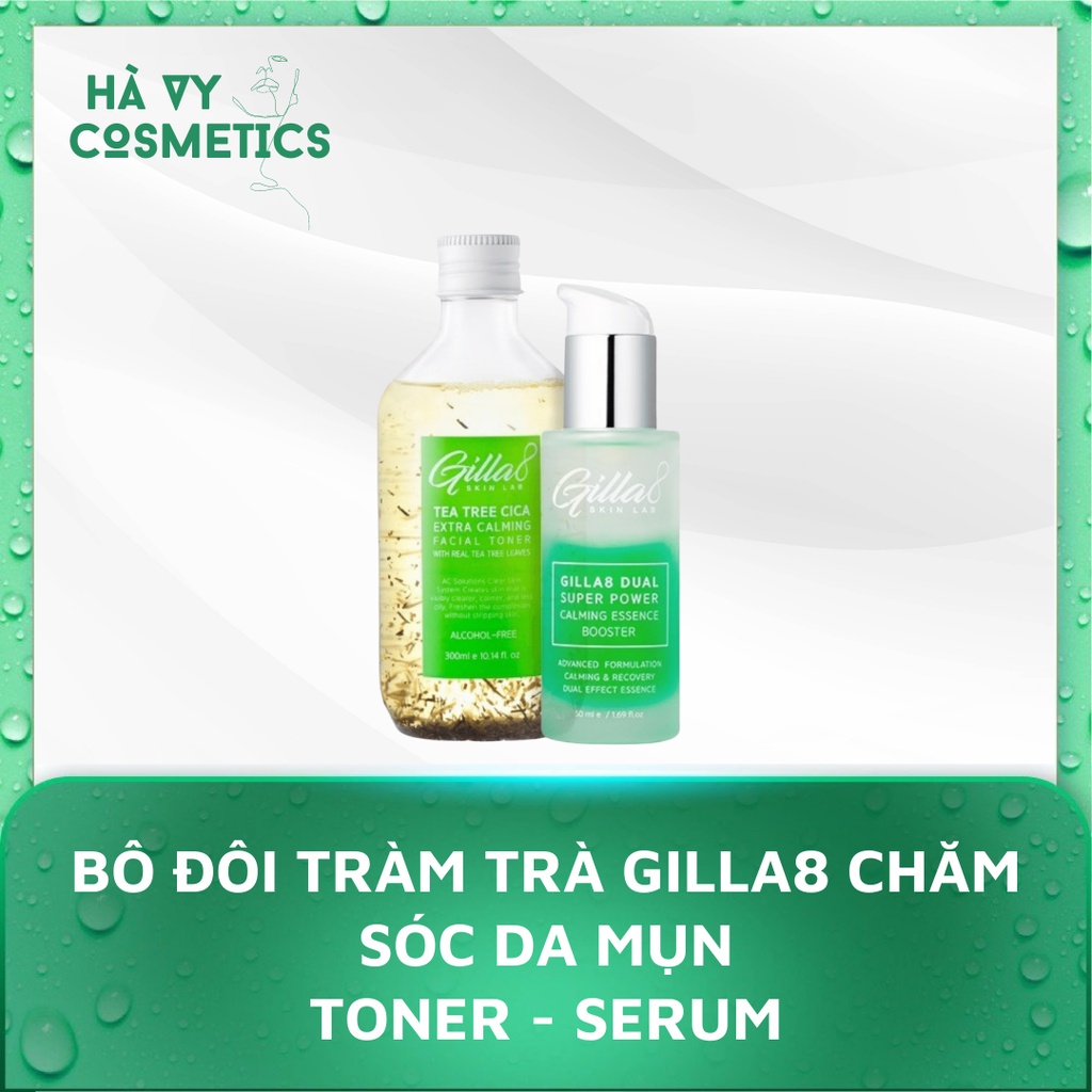 BỘ ĐÔI NƯỚC CÂN BẰNG LÁ TRÀ BAY VÀ TINH CHẤT XANH GILLA8 SẠCH DA XÓA MỤN (300ML + 50ML)