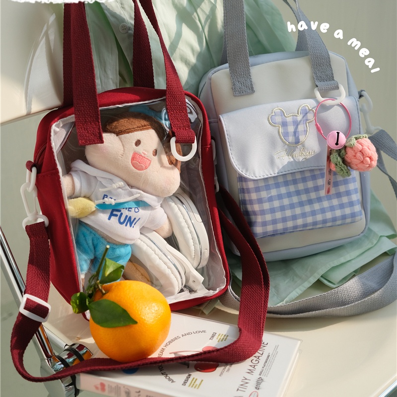 TÚI ĐEO CHÉO ITABAG TÚI ĐỰNG DOLL 20CM PHỐI HỌA TIẾT CARO