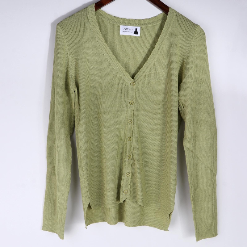 Áo Khoác Cardigan Dệt Kim Tay Dài Cổ Chữ V Màu Trơn Cài Nút Thời Trang Xuân Thu Cho Nữ