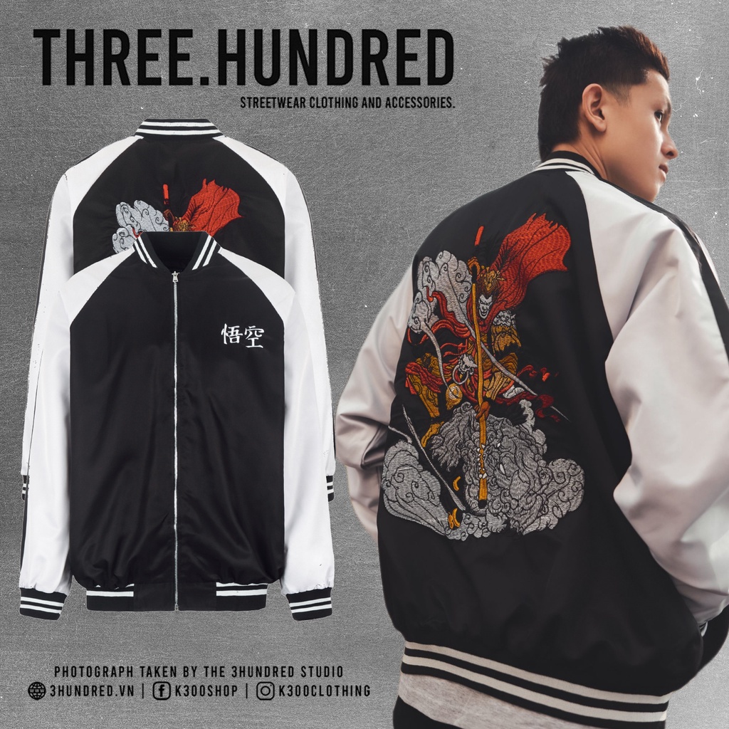 Áo Khoác Jacket Sun Wukong Sukajan Chất Liệu Parachute Fabric Vải Dù Màu Trắng Đen