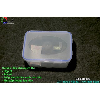 Combo Hộp chống ẩm 4 món dung tích 5L và 7,7L (Hộp + Ẩm kế + hạt hút ẩm + đệm lót)