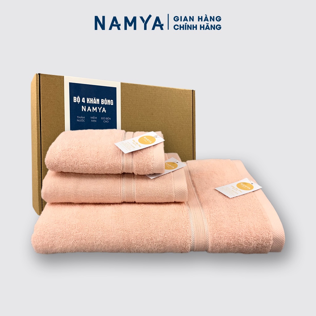 Combo 4 khăn bông NAMYA mềm mại, hút nước, độ bền cao, kích thước 70x140/35x80/30x50cm