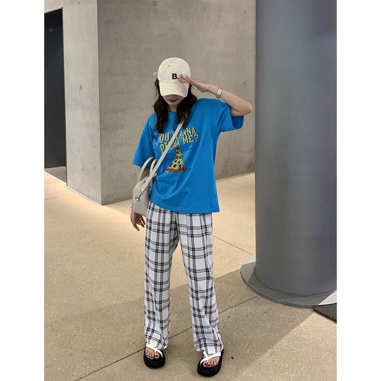 Quần Dài Lưng Cao Ống Rộng Họa Tiết Kẻ Sọc Thời Trang Mùa Đông Mới Cho Nữ