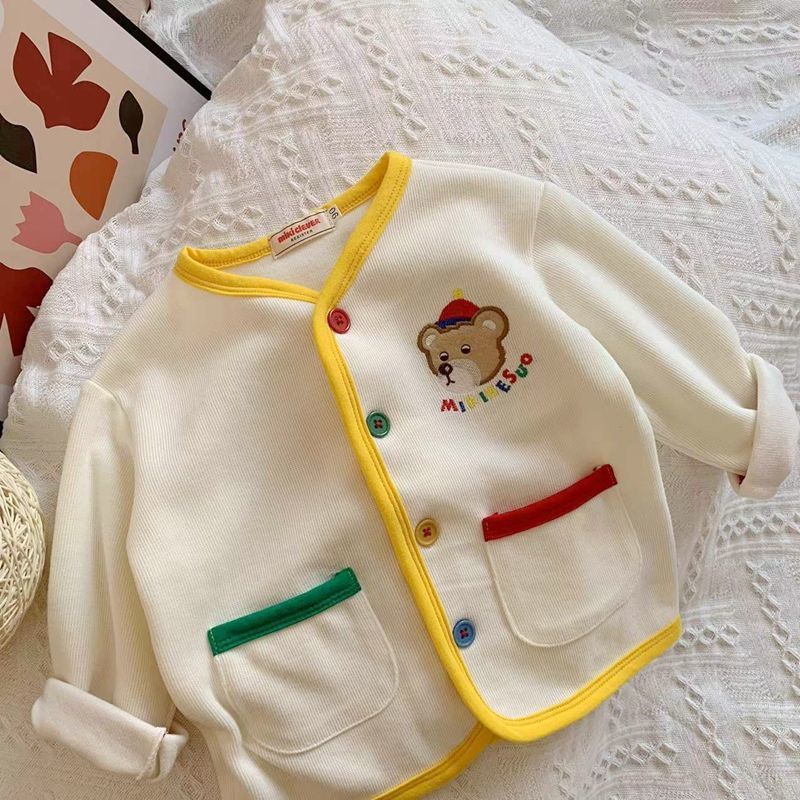Áo Khoác Cardigan Cổ Chữ V Tay Dài In Họa Tiết Hoạt Hình Phối Nút Cài Thời Trang Xuân Thu Cho Bé Trai Và Gái