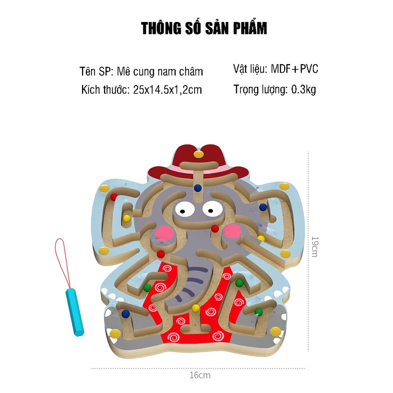 Mê cung nam châm gỗ, đồ chơi an toàn rèn luyện kỹ năng, tính tập trung kiên nhẫn, khéo léo chính xác, tư duy logic